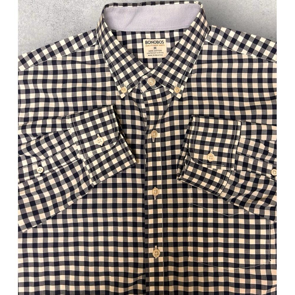 Bonobos Shirt Mens Medium Blue White Plaid Long Sleeve Button Down